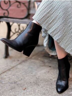 Stuart Weitzman Black Leather Ankle Booties with Block Heel